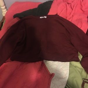 Maroon crop top that ties on the end of sleeves